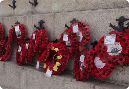 Remembrance wreaths at the Submariners Memorial on the Embankment, London