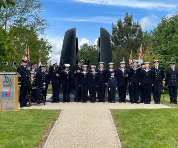 Uniformed Sea Cadets in from of Submariner's Memorial at the 2026 service © Leigh Dodds
